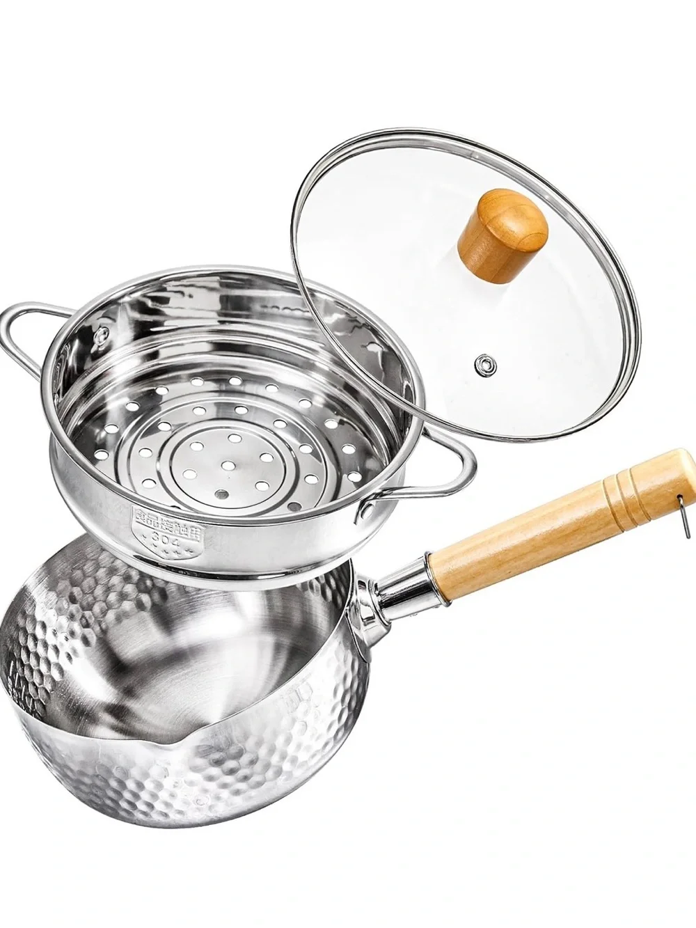 Stainless Steel Saucepan with Steamer, 1.2 Quart Yukihira Sauce Pan with Lid, Tr